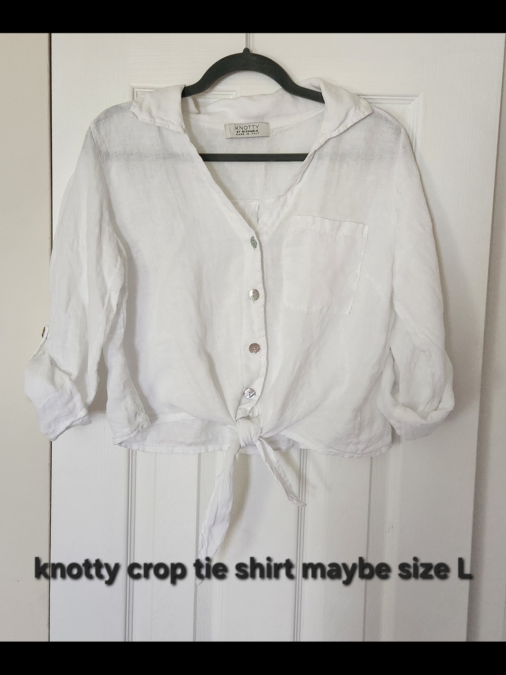 Knotty White Cropped Tie-Front Button Shirt